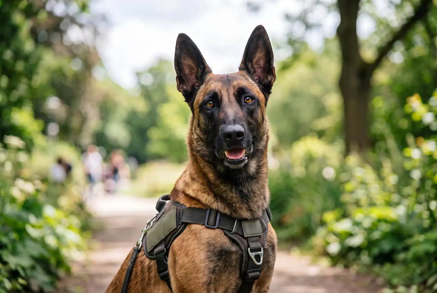 Portrait eines Malinois in einem Park